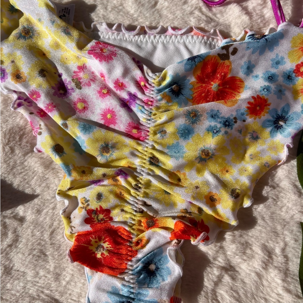 Luli Fama Cha Cha Cha Ruffle Triangle Top and Ruched Wavey Back Bikini Bottom - Picture 5 of 9
